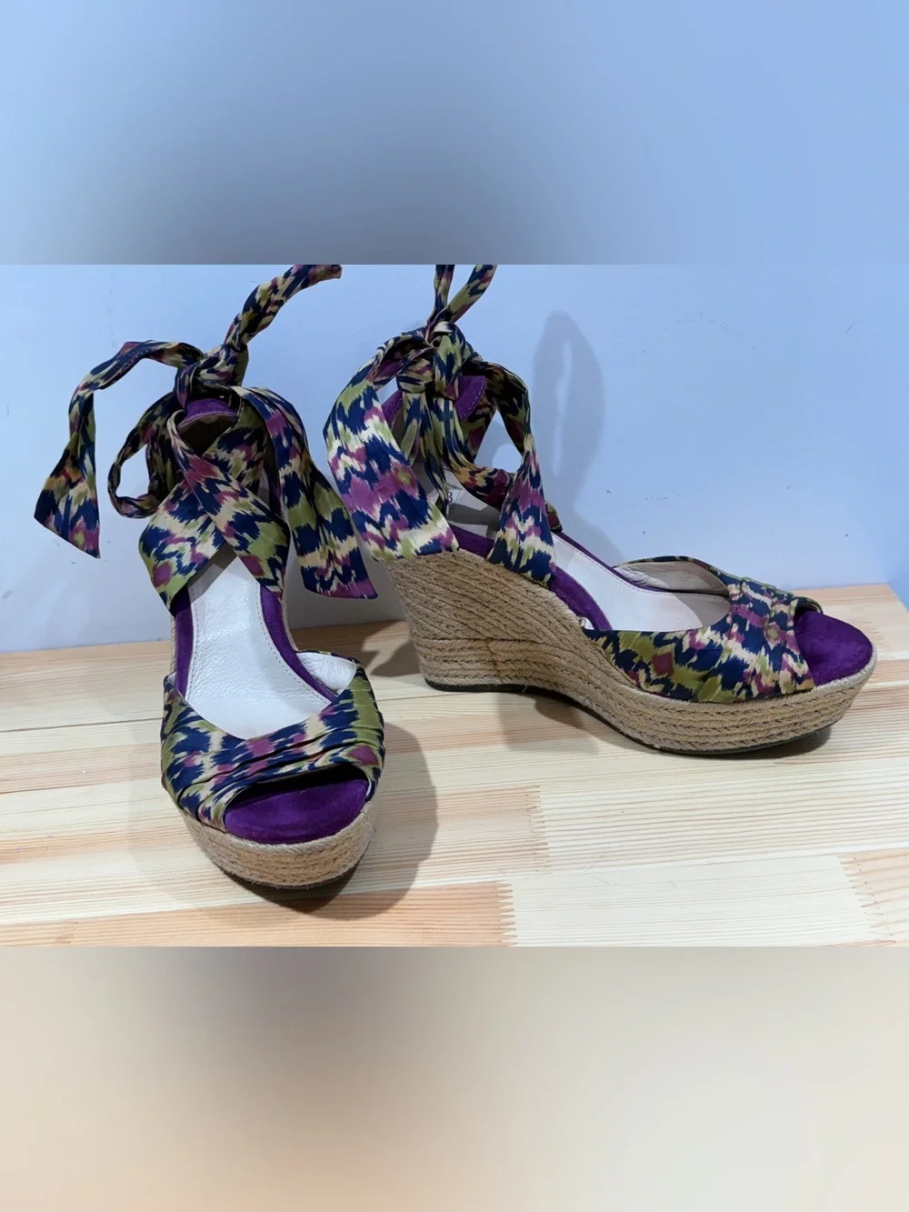UGG Lucianna Marrakech Silk Tie Espadrille Wedges - Purple/Multi